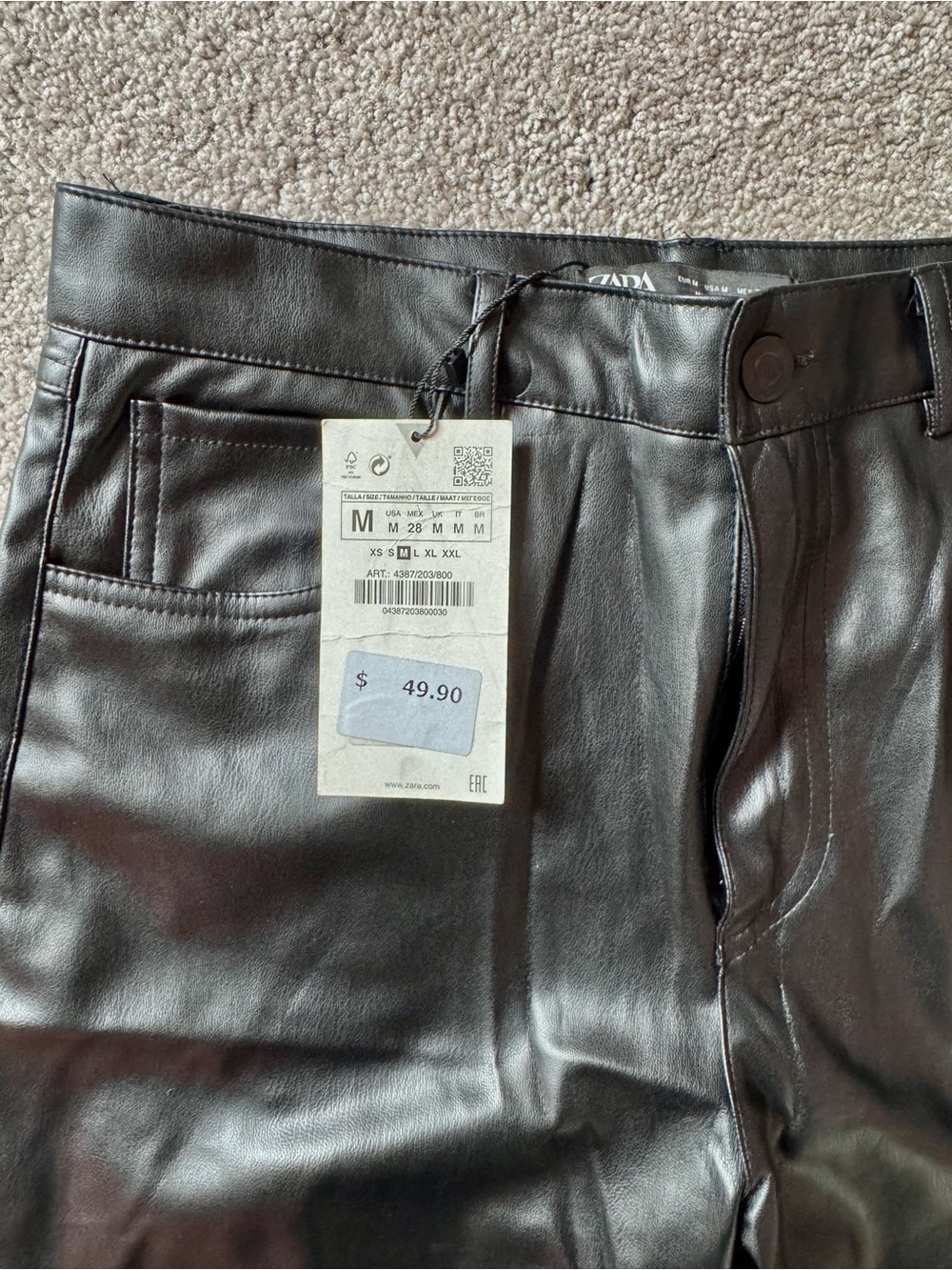 Zara Black Faux Leather Straight Pants - Picture 2 of 3